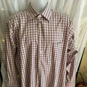 Lucasini Men’s Dress Shirt. Preowned. Size 17 (34-35). Brown & Pink.